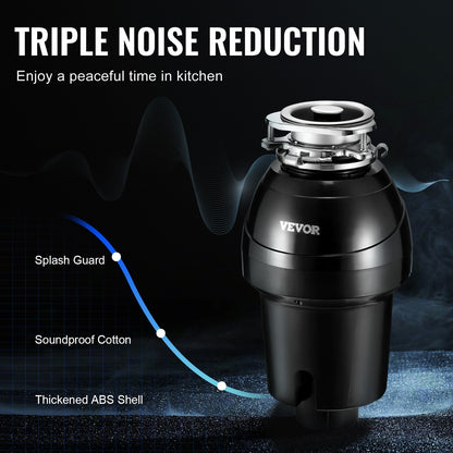 Garbage Disposal, 1.25HP 3360RPM Continuous Feed Food Waste Disposer, EZ Connect Food Waste Grinding System with Sound Reduction, Power Cord & Splash Guard for Kitchen Sinks