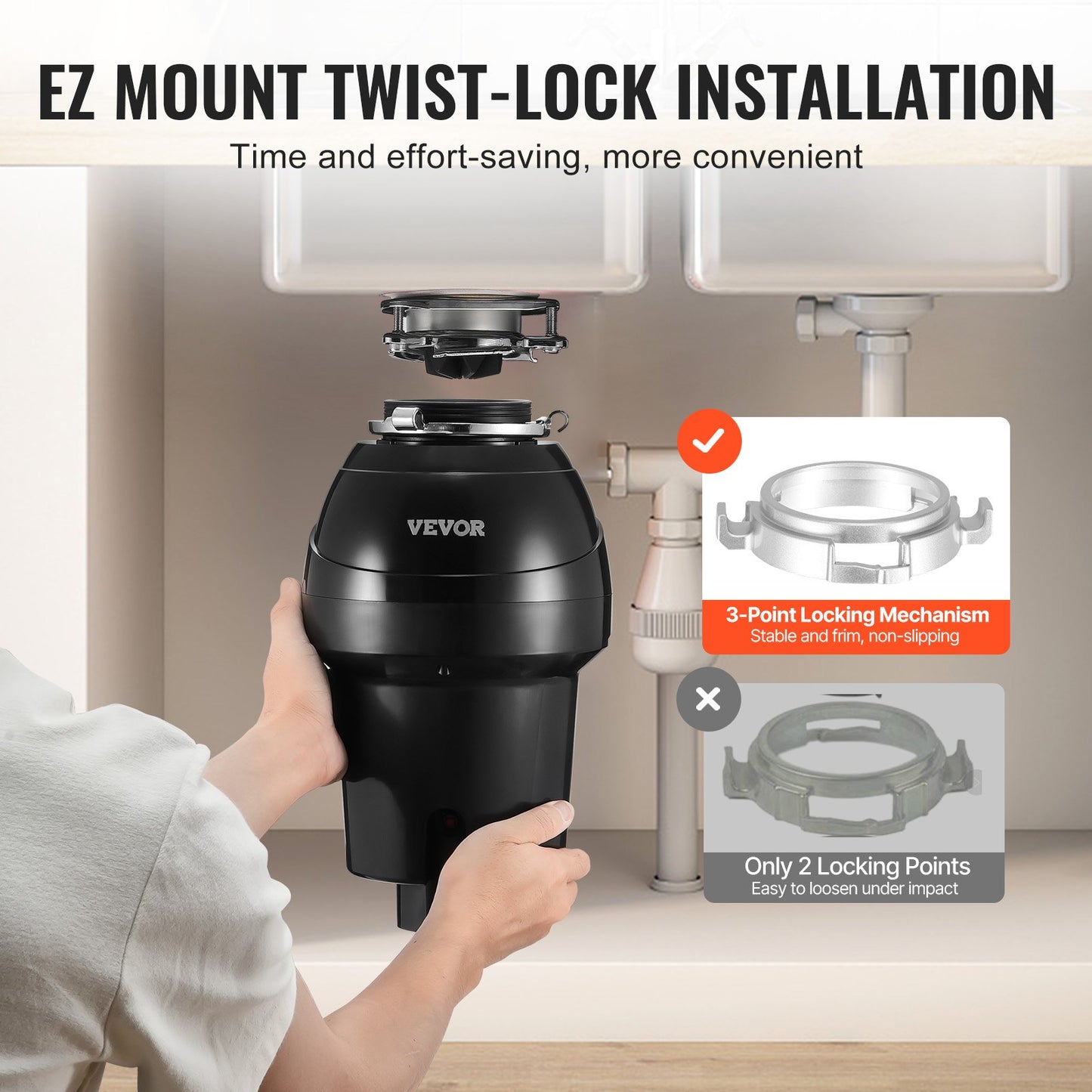 Garbage Disposal, 1.25HP 3360RPM Continuous Feed Food Waste Disposer, EZ Connect Food Waste Grinding System with Sound Reduction, Power Cord & Splash Guard for Kitchen Sinks
