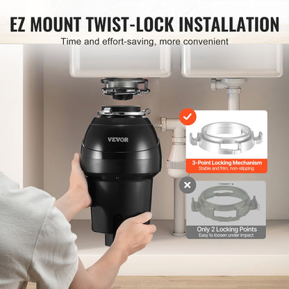 Garbage Disposal, 1.25HP 3360RPM Continuous Feed Food Waste Disposer, EZ Connect Food Waste Grinding System with Sound Reduction, Power Cord & Splash Guard for Kitchen Sinks