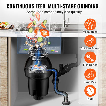 Garbage Disposal 1.25 HP Continuous Food Waste Disposal 4060RPM EZ Connect