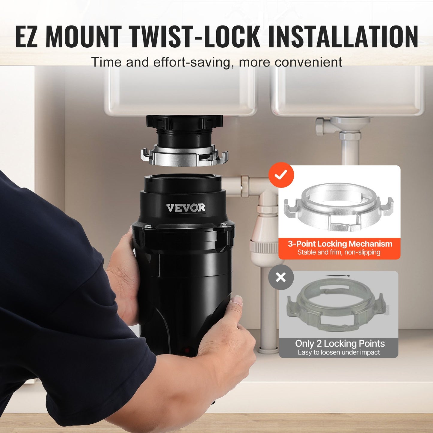 Garbage Disposal, 1/2HP 3450RPM Continuous Feed Food Waste Disposer, EZ Connect Food Waste Grinding System with Power Cord & Splash Guard for Kitchen Sinks