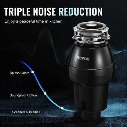 Garbage Disposal, 1/2 HP 3450RPM Continuous Feed Food Waste Disposer, 3-Bolt Mount Food Waste Grinding System with Sound Reduction, Power Cord & Splash Guard for Kitchen Sinks