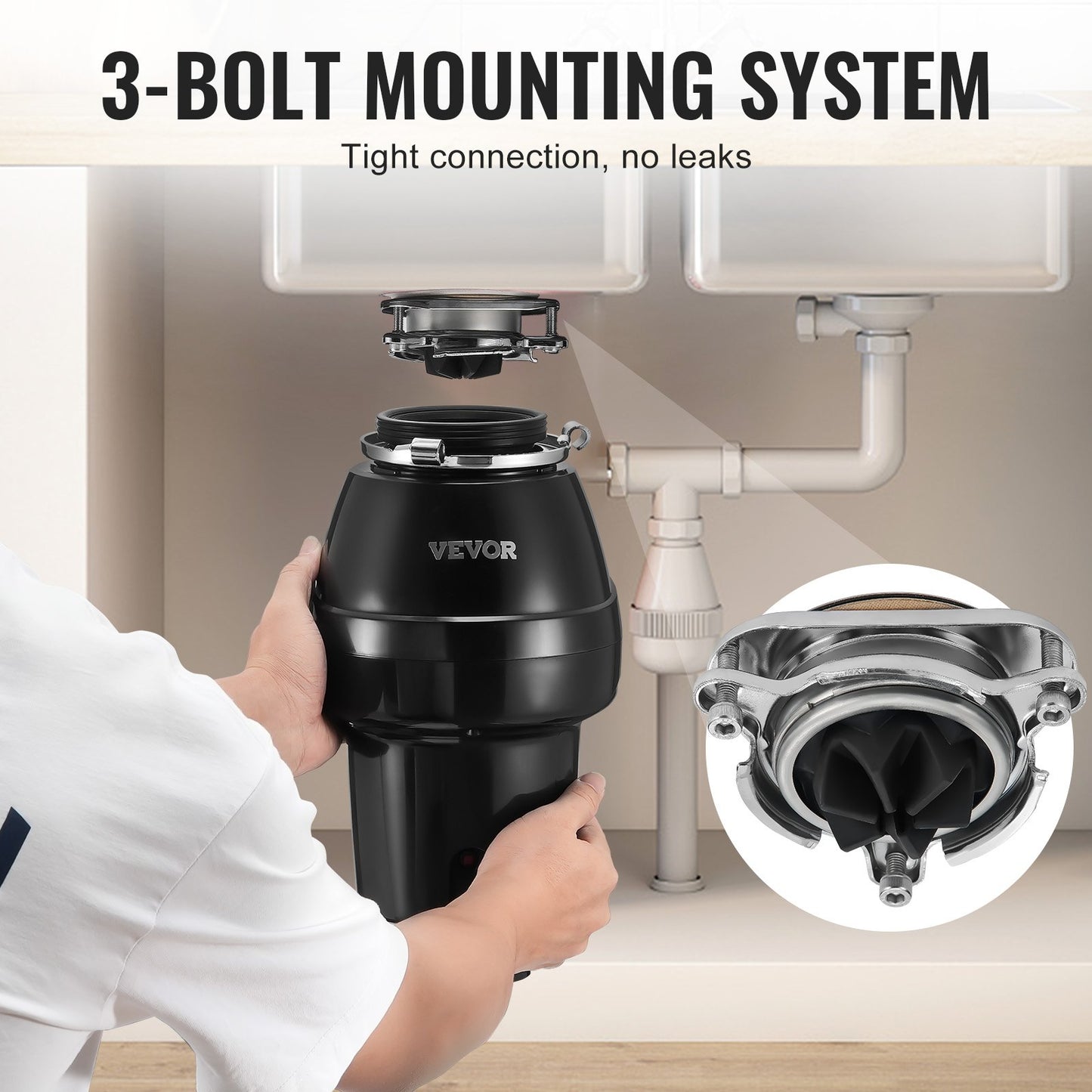 Garbage Disposal, 1/2 HP 3450RPM Continuous Feed Food Waste Disposer, 3-Bolt Mount Food Waste Grinding System with Sound Reduction, Power Cord & Splash Guard for Kitchen Sinks