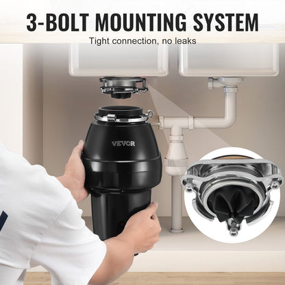 Garbage Disposal, 1/2 HP 3450RPM Continuous Feed Food Waste Disposer, 3-Bolt Mount Food Waste Grinding System with Sound Reduction, Power Cord & Splash Guard for Kitchen Sinks