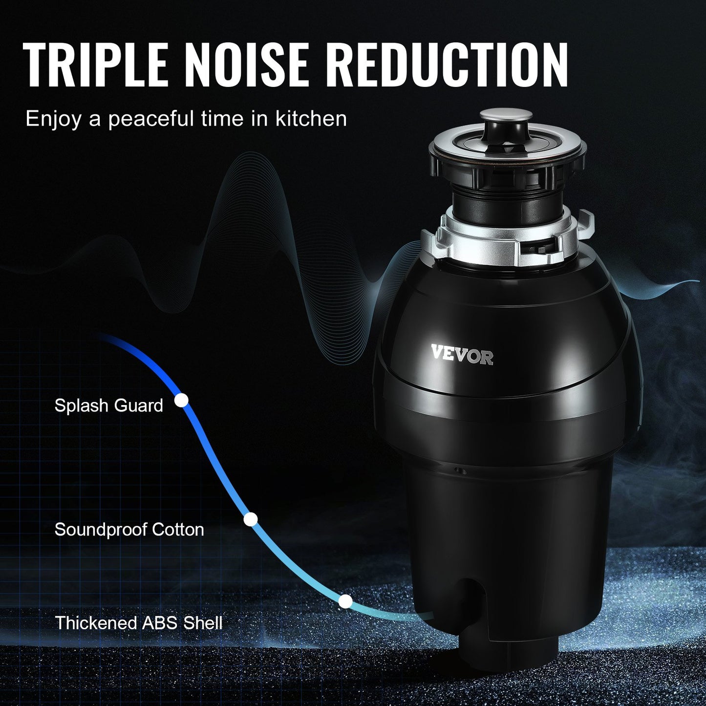 Garbage Disposal, 1HP 3270RPM Continuous Feed Food Waste Disposer, EZ Connect Food Waste Grinding System with Sound Reduction, Power Cord & Splash Guard for Kitchen Sinks