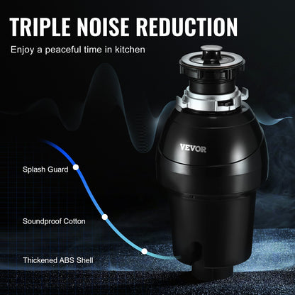 Garbage Disposal, 1HP 3270RPM Continuous Feed Food Waste Disposer, EZ Connect Food Waste Grinding System with Sound Reduction, Power Cord & Splash Guard for Kitchen Sinks