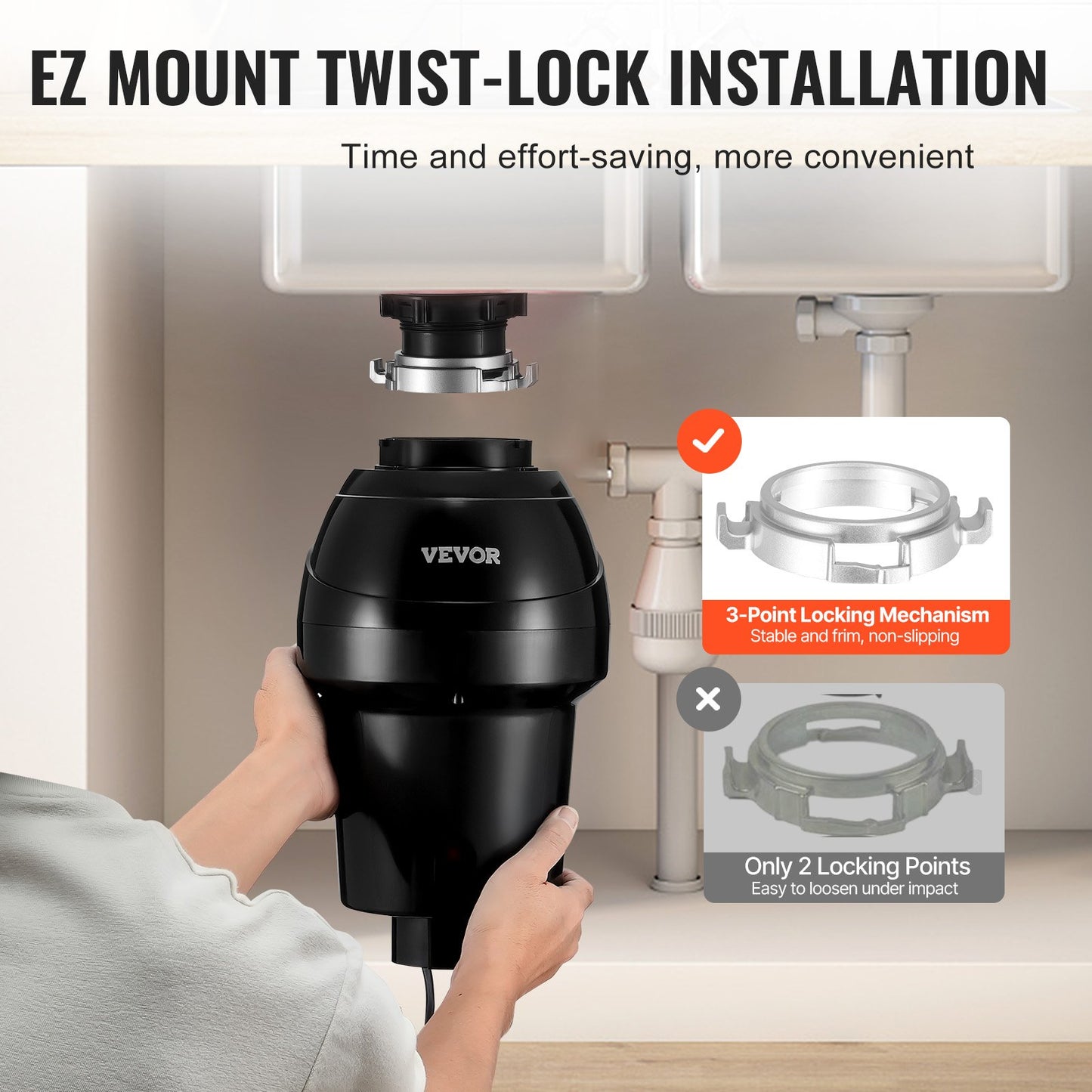 Garbage Disposal, 1HP 3270RPM Continuous Feed Food Waste Disposer, EZ Connect Food Waste Grinding System with Sound Reduction, Power Cord & Splash Guard for Kitchen Sinks