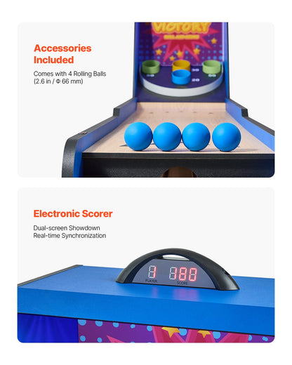 8' Roll and Score Classic Arcade Game Table, Arcade Machine Indoor with Electronic Scorer, Sound, Automatic Ball Return for Adults Kids Family Recreation Game Room, 4 Balls Included