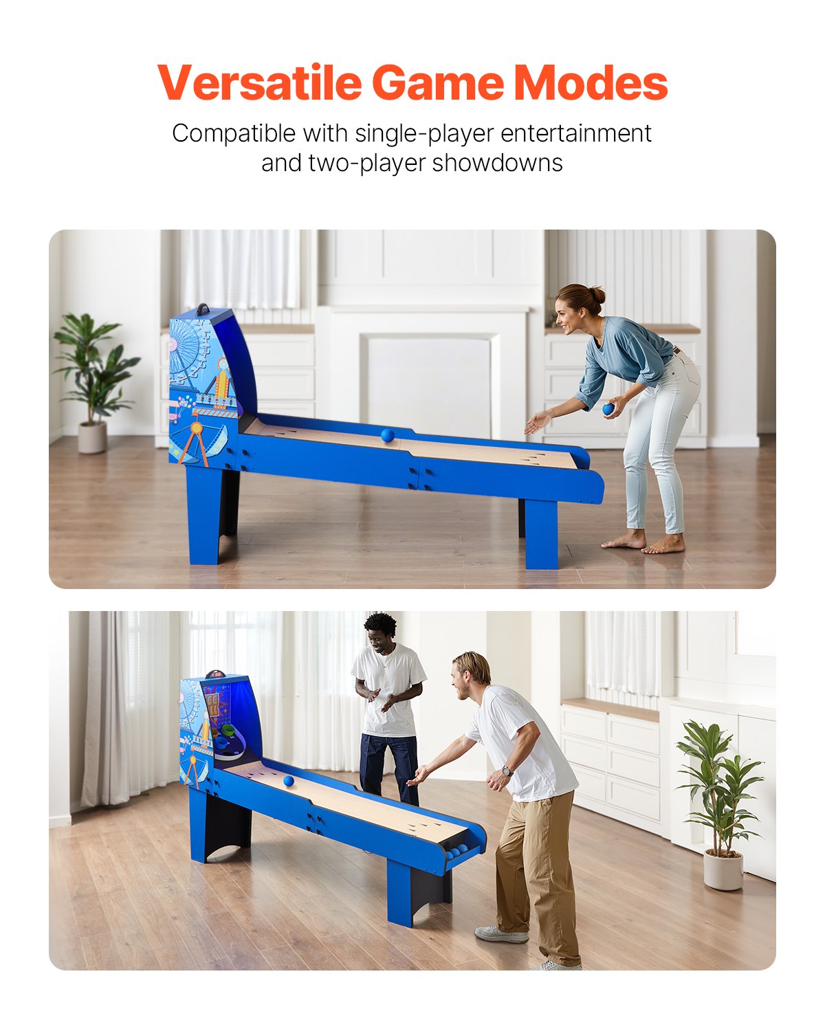 8' Roll and Score Classic Arcade Game Table, Arcade Machine Indoor with Electronic Scorer, Sound, Automatic Ball Return for Adults Kids Family Recreation Game Room, 4 Balls Included