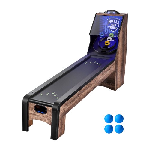 9' Roll and Score Classic Arcade Game Table, Indoor Skeeball Machine Game Set with LED Electronic Scorer, Sound, Automatic Ball Return for Adults Kids Home Recreation Game Room, 4 Balls Included
