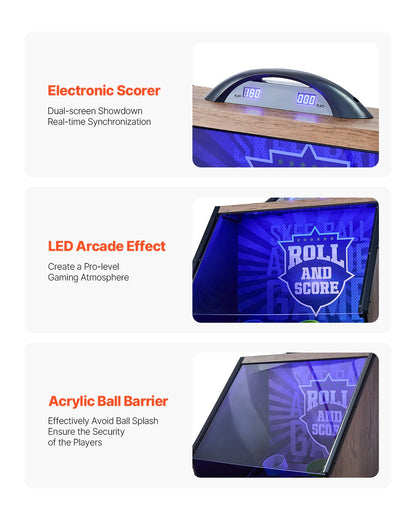 9' Roll and Score Classic Arcade Game Table, Indoor Skeeball Machine Game Set with LED Electronic Scorer, Sound, Automatic Ball Return for Adults Kids Home Recreation Game Room, 4 Balls Included