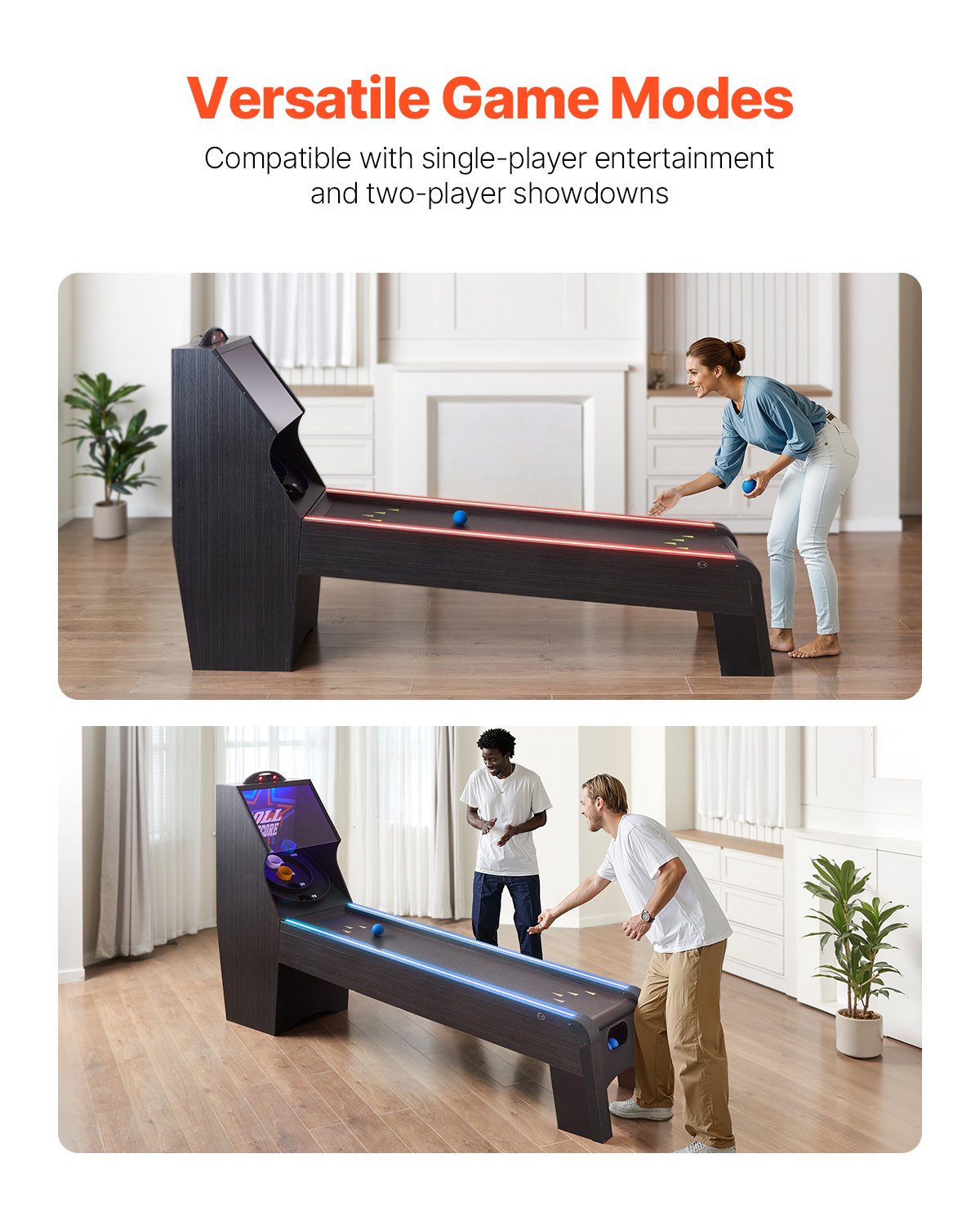 9' Roll and Score Classic Arcade Game Table, Skee Ball Arcade, with LED Electronic Scorer & Track Lighting, Sound, Automatic Ball Return, Adults Kids Home Recreation Game Room, 4 Balls Included