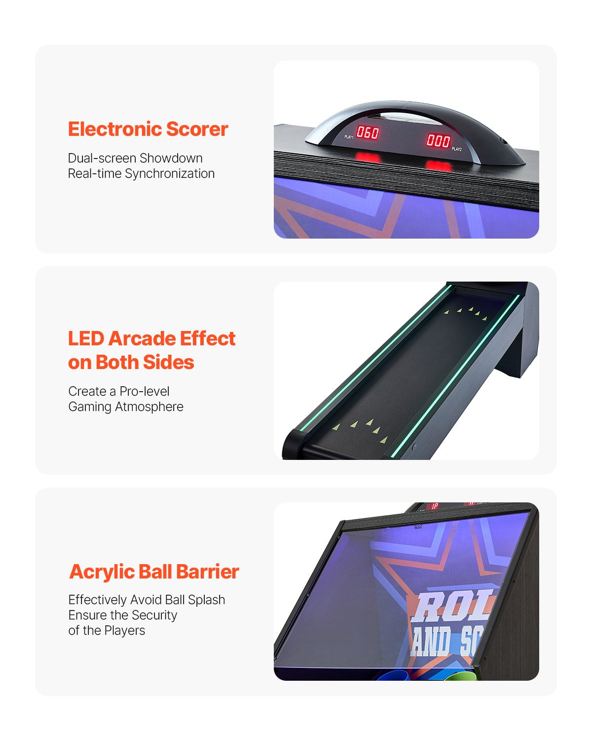 9 ft Roll & Score Arkadspelbord Elektroniskt målskytt Spelrum 4 bollar