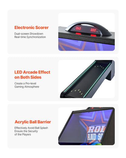 9 ft Roll & Score Arkadspelbord Elektroniskt målskytt Spelrum 4 bollar