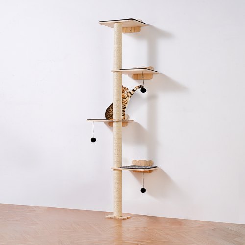 4 Tiers Cat Tree, Cat Wall Furniture Set with 4 Jumping Boards, Wall-Mounted Cat Floating Shelf up to 40 lbs, 12 mm Pine Wood Cat Perch for Sleeping, Playing, and Climbing