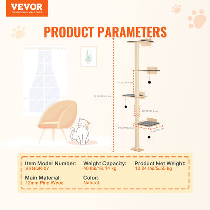 Väggmonterade katthyllor Träd med plattformsträdformade kattmöbelset