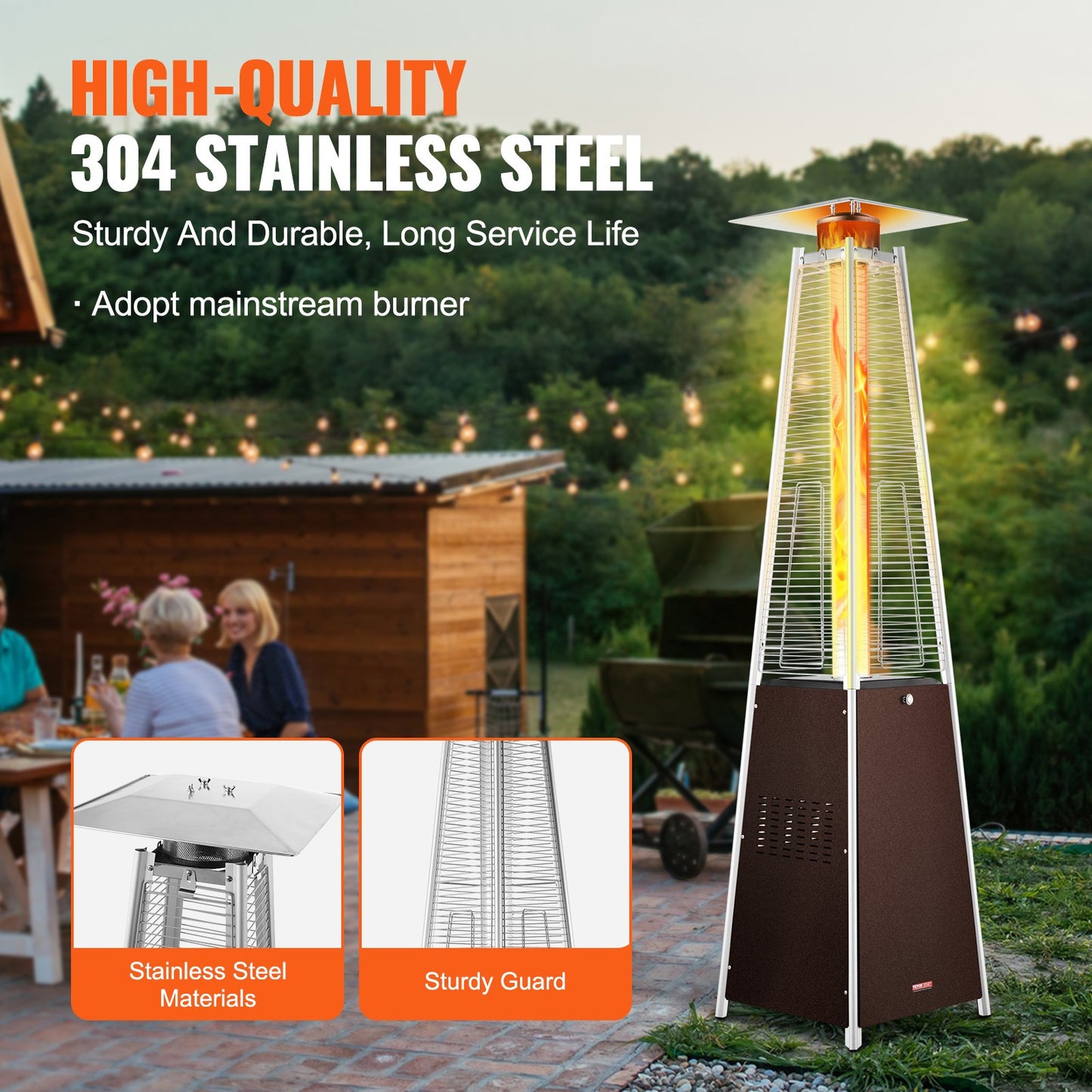 Propane Patio Heater 48000BTU Pyramid w/Wheels for Outdoor Patio Bronze