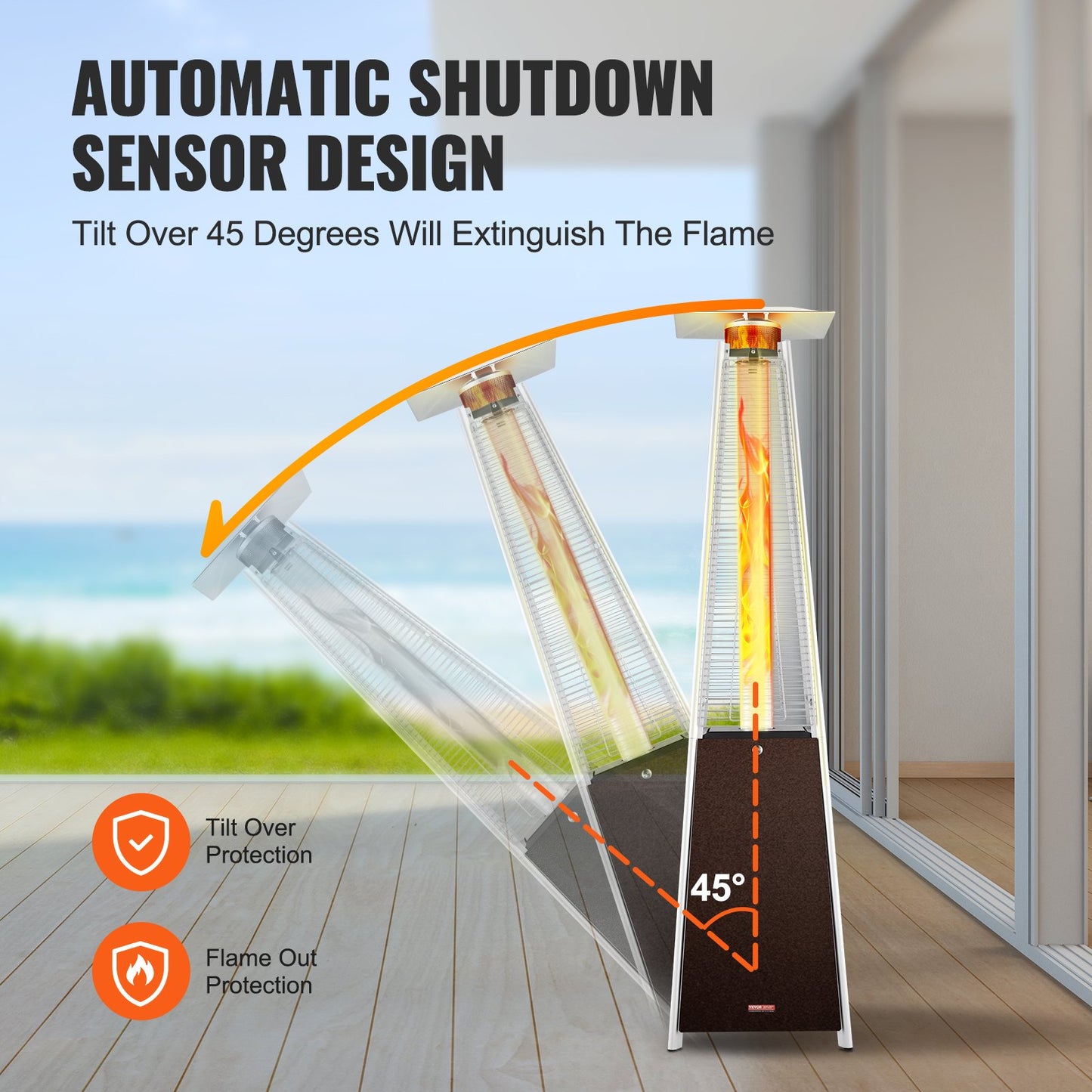 Propane Patio Heater 48000BTU Pyramid w/Wheels for Outdoor Patio Bronze