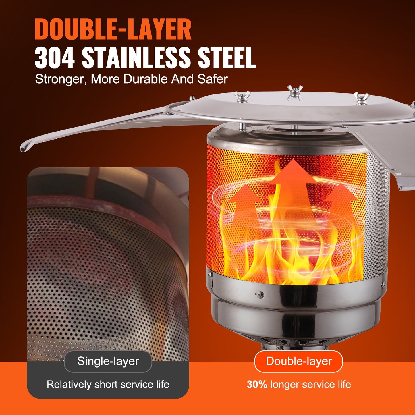 Patio Heater for Outdoor Use, 50000BTU Propane Heater Tall Hammered With Round Table Design, Metal Burner and Wheels, Outdoor Patio Flame Heater for Patio, Party, Backyard, Garden, Silver Gray