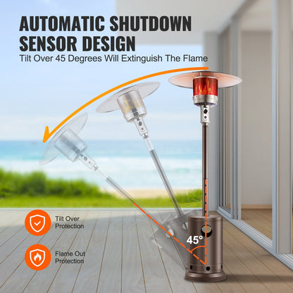 Patio Heater for Outdoor Use, 50000BTU Propane Heater Tall Hammered With Round Table Design, Metal Burner and Wheels, Fixed Outdoor Patio Flame Heater for Patio, Party, Backyard, Garden, Bronze