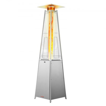 Patio Heater for Outdoor Use, 48000BTU Pyramid Propane Heater w/Wheels, Quartz Glass Tube Outdoor Patio Flame Heater for Patio, Party, Backyard, Garden, Decoration, Silver