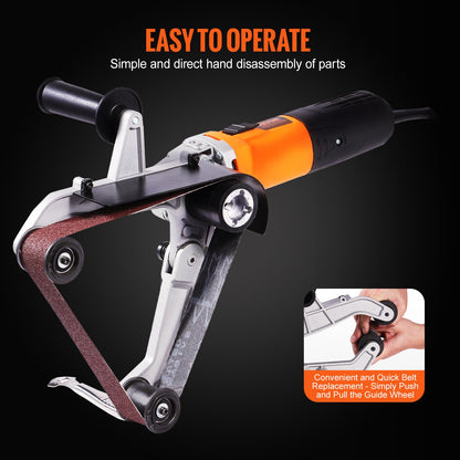Pipe Tube Polisher Sander, 1000W Pipe Belt Sander with 6 Variable Speeds 1100-3200rpm, Professional Belt Sander Grinding Machine with 3PCS Sanding Belts for Burnishing Finishing Rust Removal