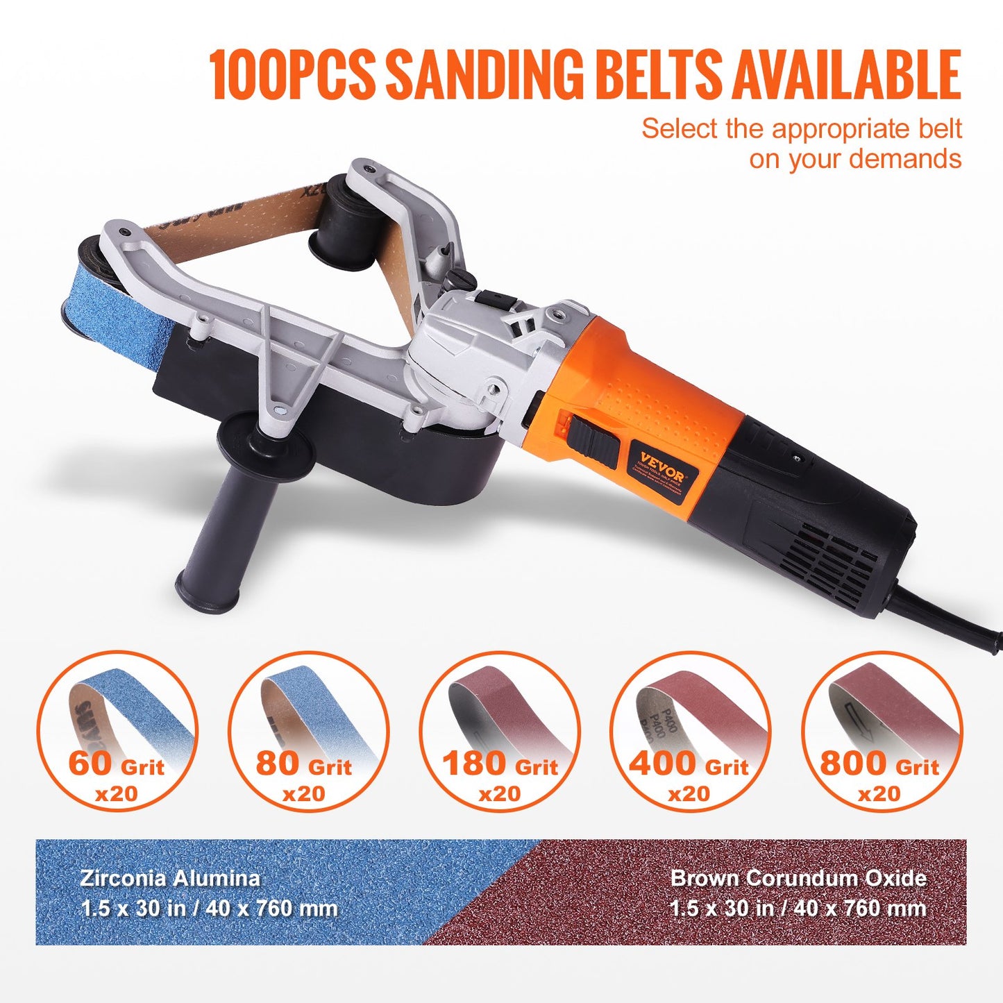 Pipe Tube Polisher Sander, 1000W Pipe Belt Sander with 6 Variable Speeds 1100-3200rpm, Professional Belt Sander Grinding Machine with 100PCS Sanding Belts for Burnishing Finishing Rust Removal