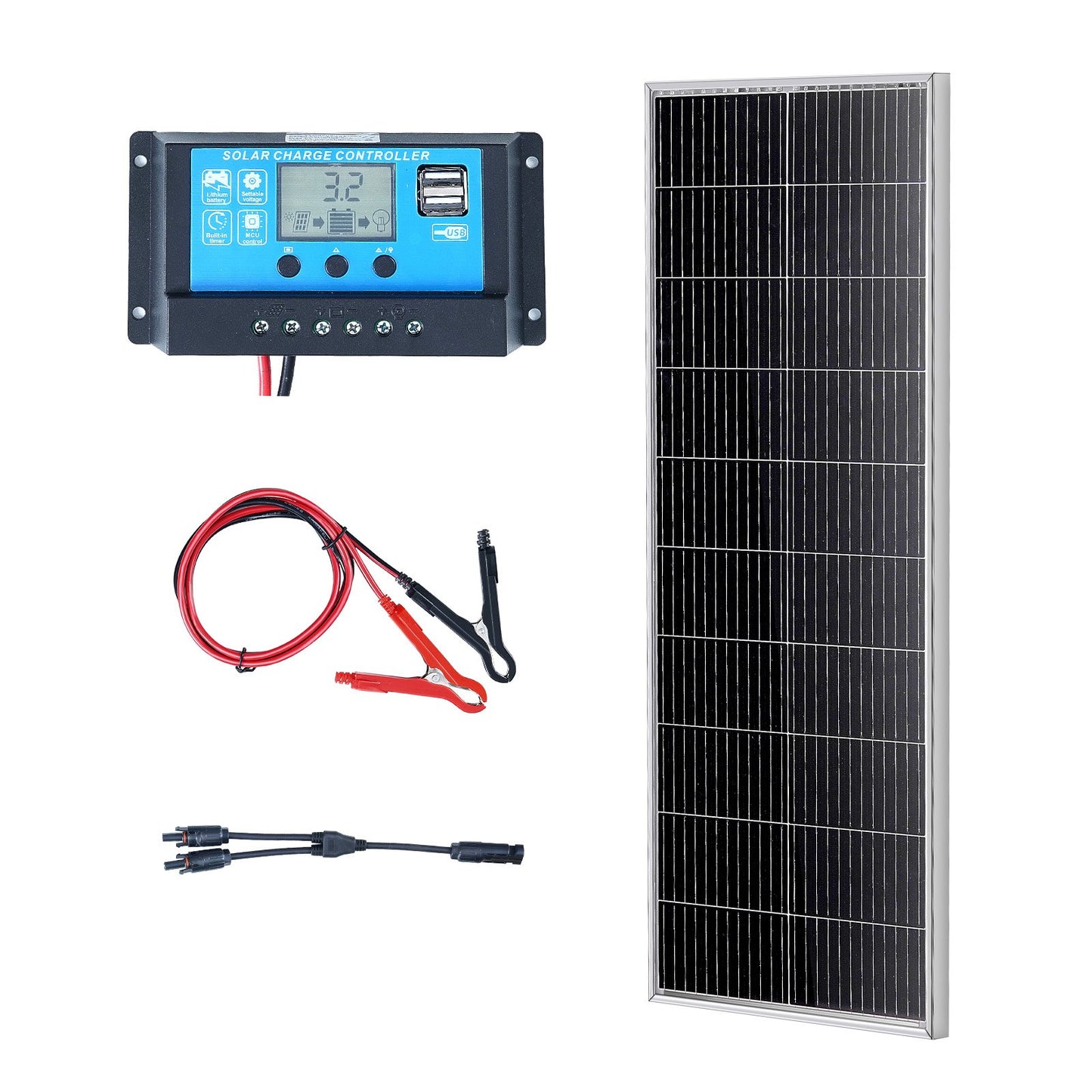 100 W monokristallines Solarpanel-Kit, 12 V Solarpanel und Laderegler