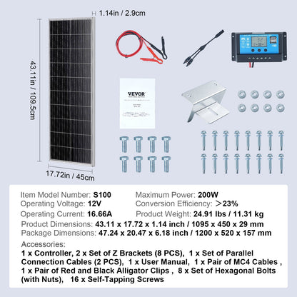 200 W monokristallines Solarmodul-Kit, 2 Solarmodule und Laderegler