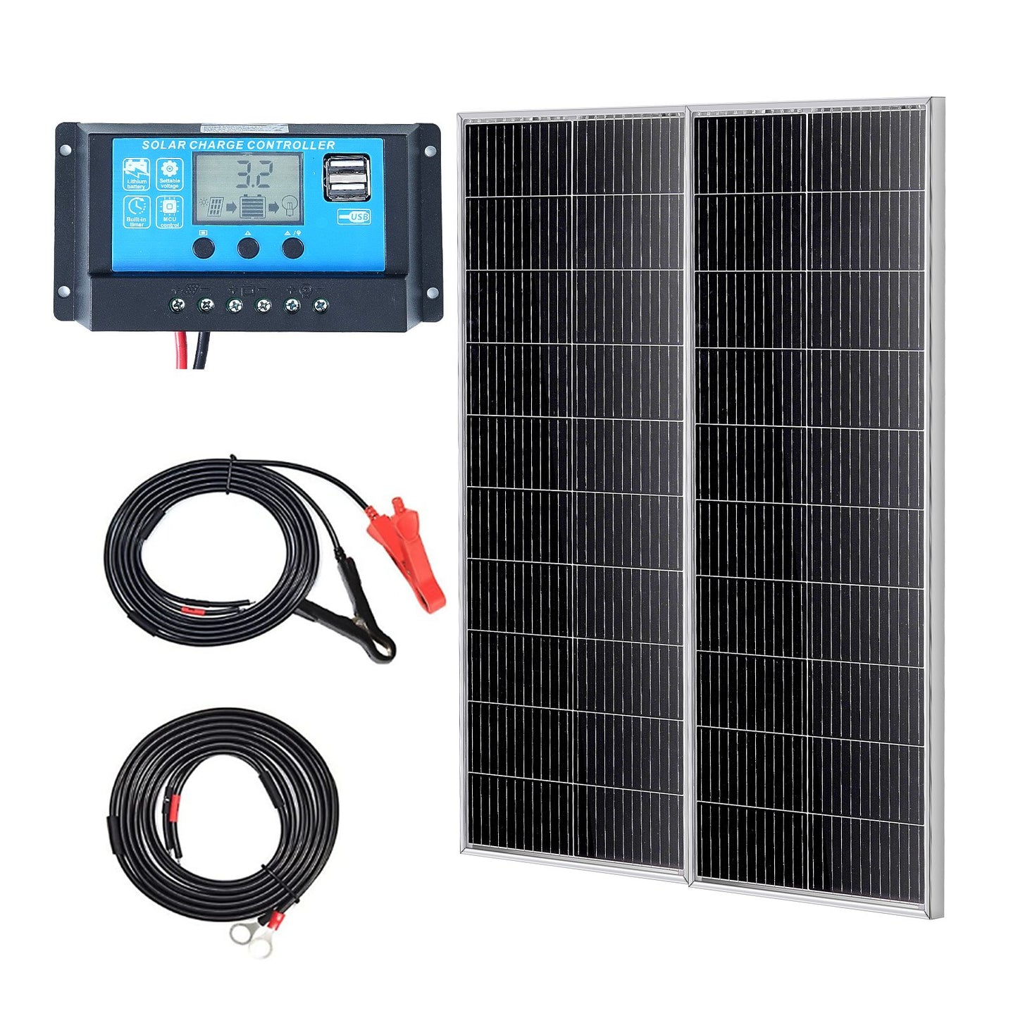200 W monokristallines Solarmodul-Kit, 2 Solarmodule und Laderegler
