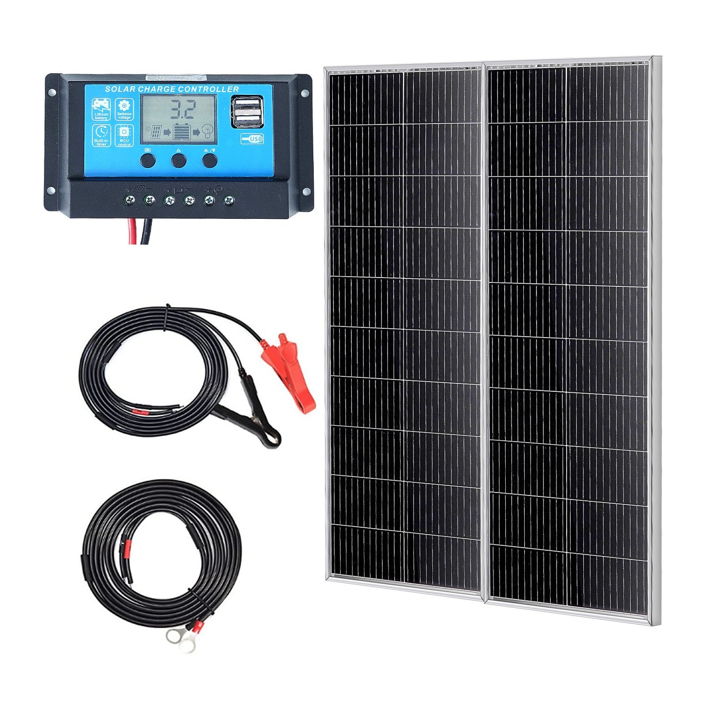 200 W monokristallines Solarmodul-Kit, 2 Solarmodule und Laderegler