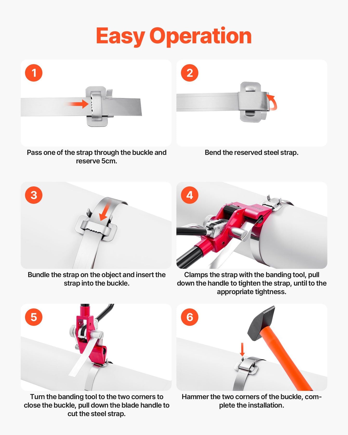 Steel Banding Strapping Kit, Heavy Duty Banding Sealer Tool with 400 ft Binding Straps, 400 Metal Clasps, Manual Pallet Packaging Strapping Kit for Warehouse, Transportation, Industrial Bundling