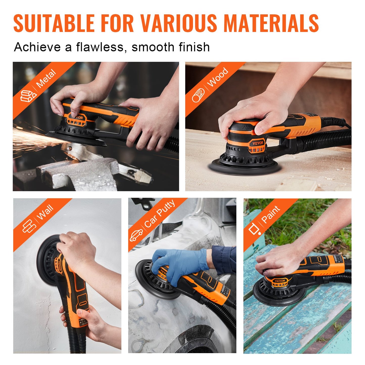 Random Orbital Sander 5 & 6-tums Borstlös Orbital Sander 10000 PRM