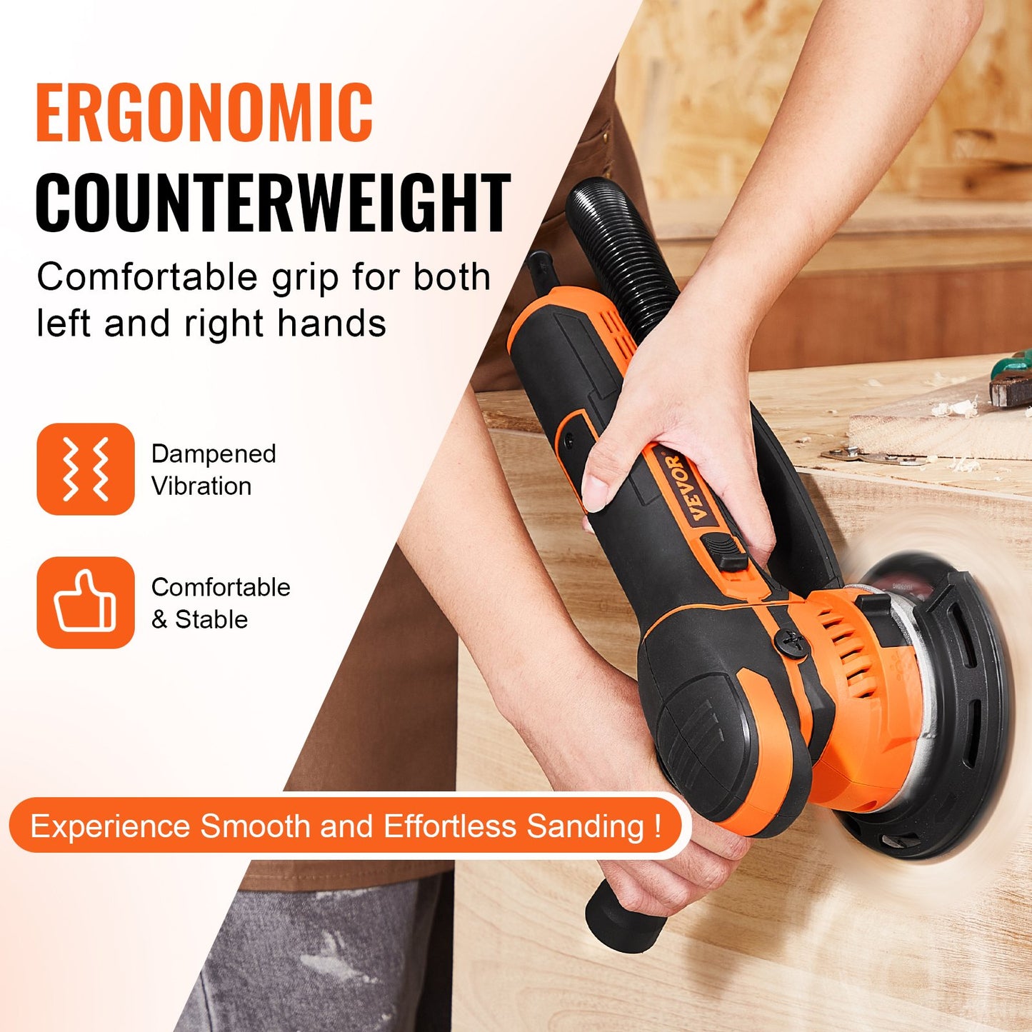 Random Orbital Sander, 6-Inch DA & GA Dual Action Orbital Sander, 850W 7400PRM 6 Variable Speed Electric Palm Sander with 10PCS Sandpapers, Dust Connector for Woodworking Detailing Sanding