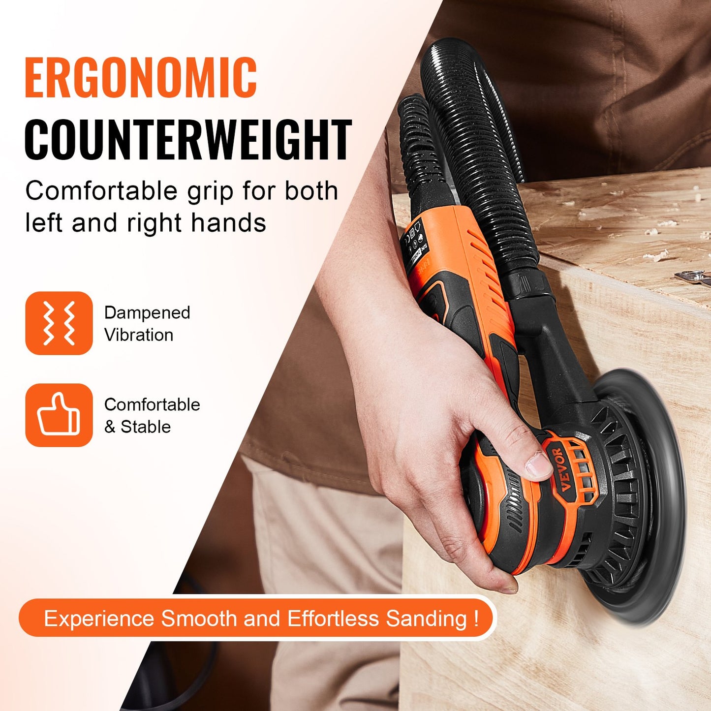 Random Orbital Sander 6-Inch, 350W Brushless Orbital Sander, 10,000 PRM 6 Variable Speed Electric Palm Sander with 10PCS Sandpapers, Dust Connector & Hose for Woodworking Detailing Sanding