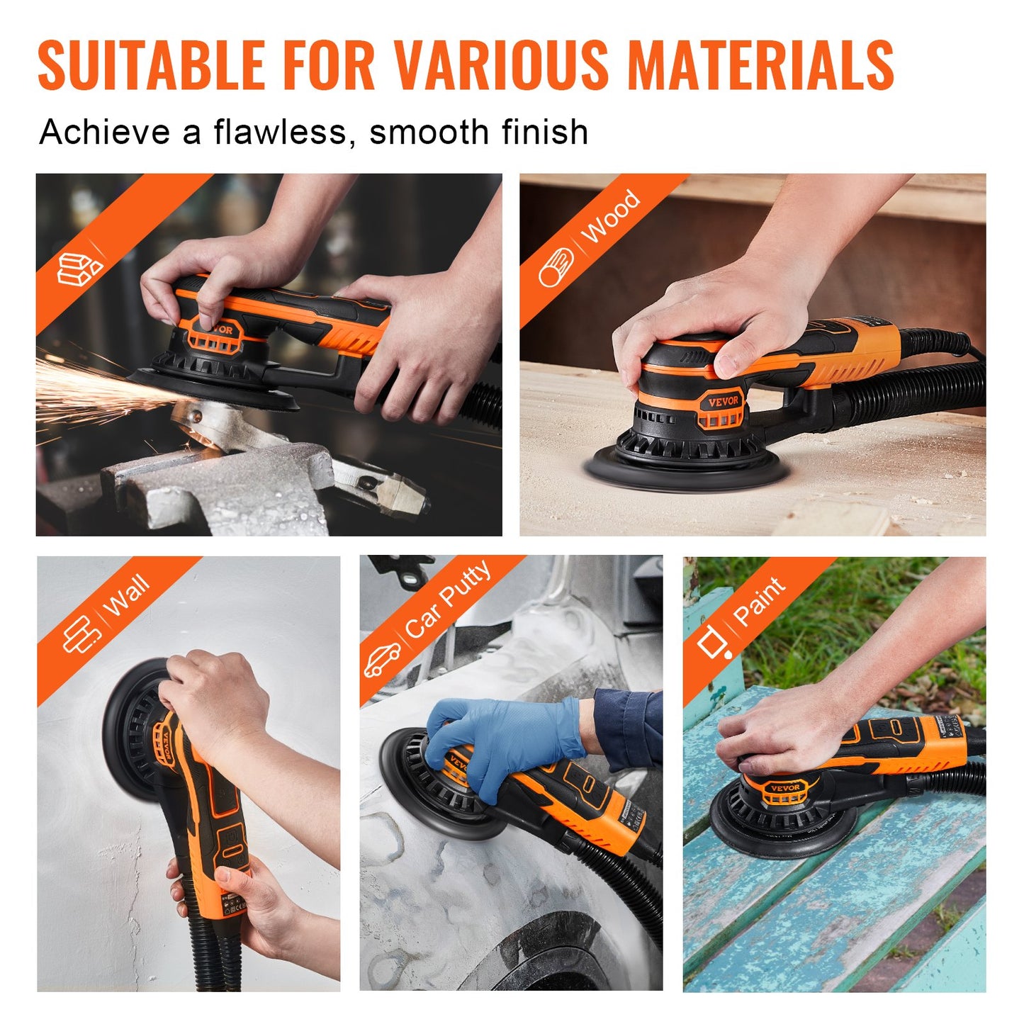 Exzenterschleifer 6'' Palm Sander 10 PCS Schleifpapier 6 Variable Geschwindigkeit