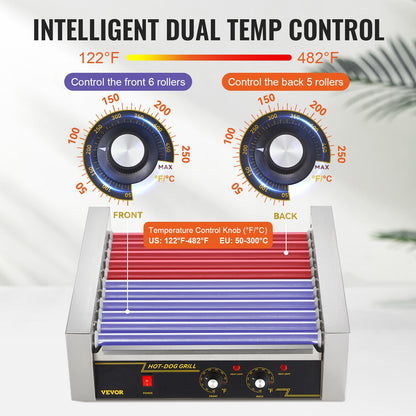 Elektrischer 30 Hot Dog 11 Roller Grill Herd Backsplash Regal 2,2 kW