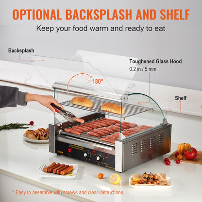Elektrischer 30 Hot Dog 11 Roller Grill Herd Backsplash Regal 2,2 kW