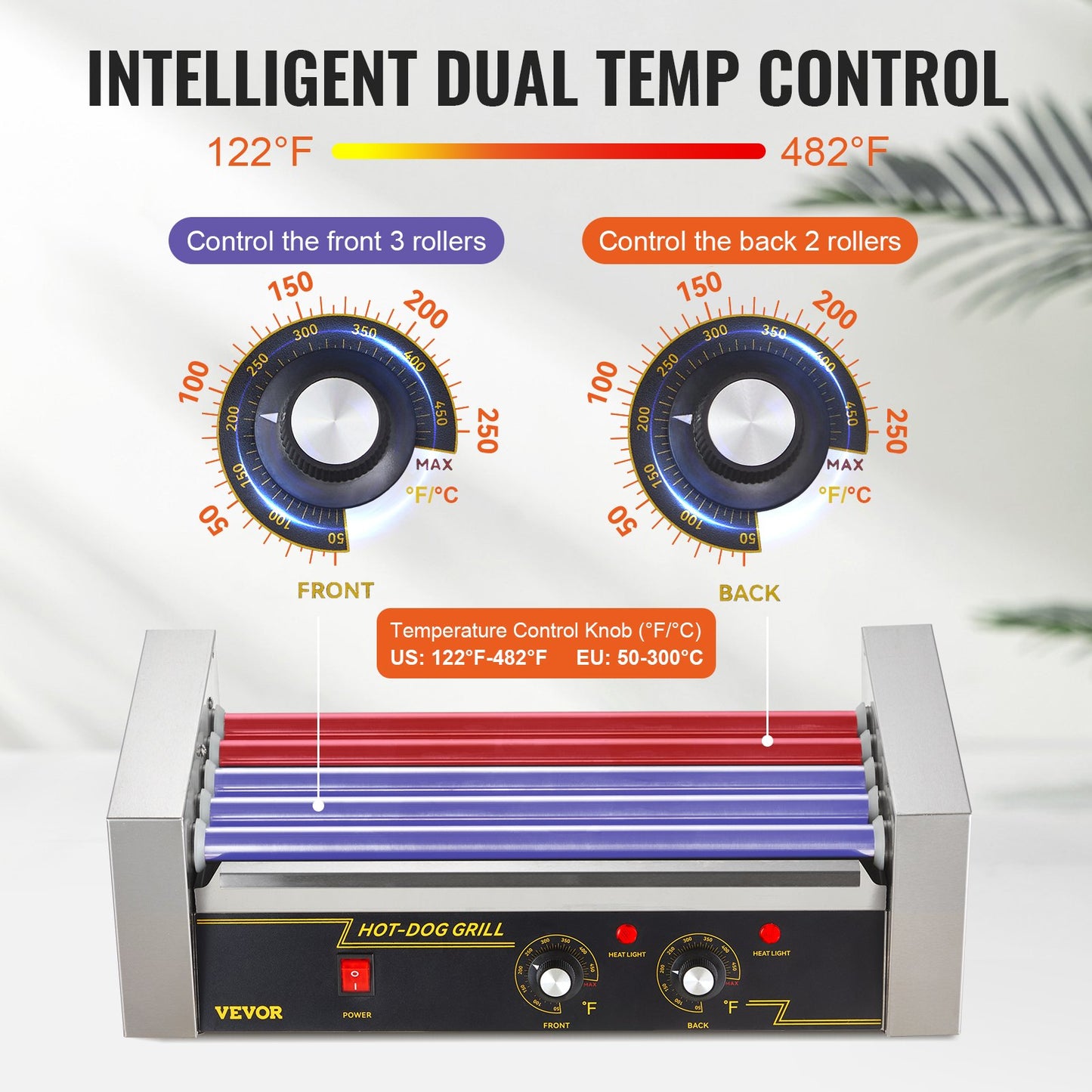 Elektrischer 12 Hot Dog 5 Roller Grill Herd Backsplash &amp; Regal 1000W