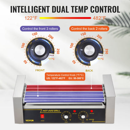 Elektrischer 12 Hot Dog 5 Roller Grill Herd Backsplash &amp; Regal 1000W