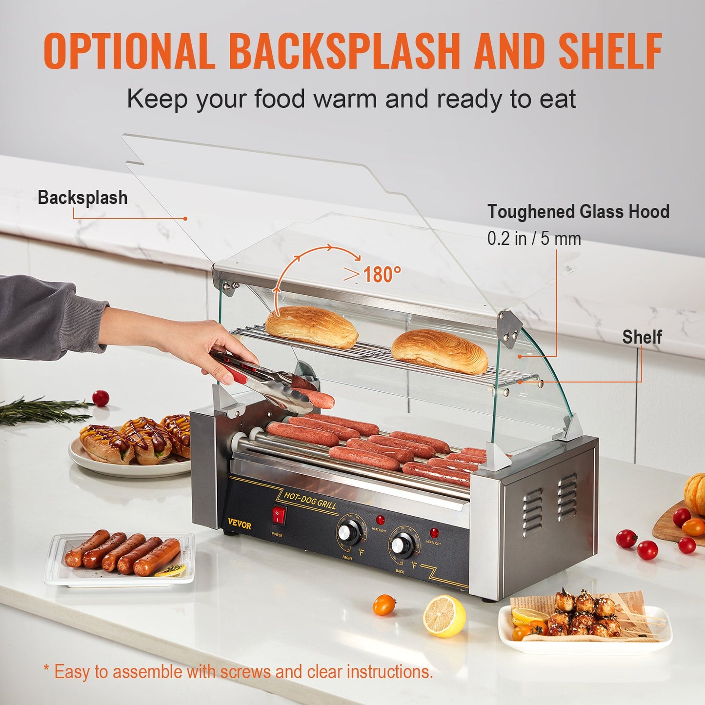 Elektrischer 12 Hot Dog 5 Roller Grill Herd Backsplash &amp; Regal 1000W