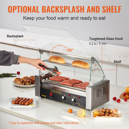 Elektrischer 12 Hot Dog 5 Roller Grill Herd Backsplash &amp; Regal 1000W