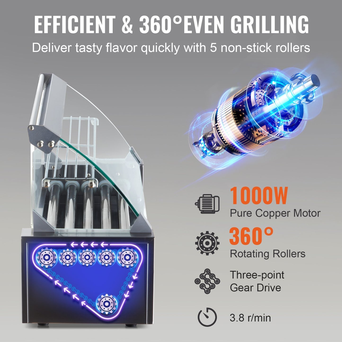 Elektrischer 12 Hot Dog 5 Roller Grill Herd Backsplash &amp; Regal 1000W