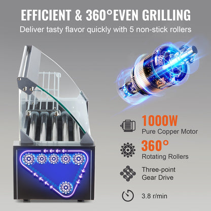 Elektrischer 12 Hot Dog 5 Roller Grill Herd Backsplash &amp; Regal 1000W