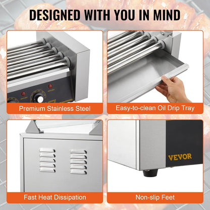 Elektrischer 12 Hot Dog 5 Roller Grill Herd Backsplash &amp; Regal 1000W
