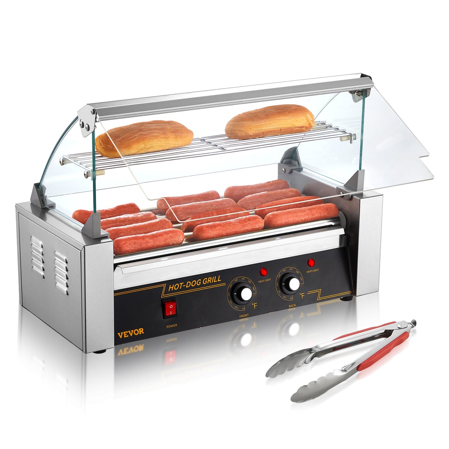 Elektrischer 12 Hot Dog 5 Roller Grill Herd Backsplash &amp; Regal 1000W