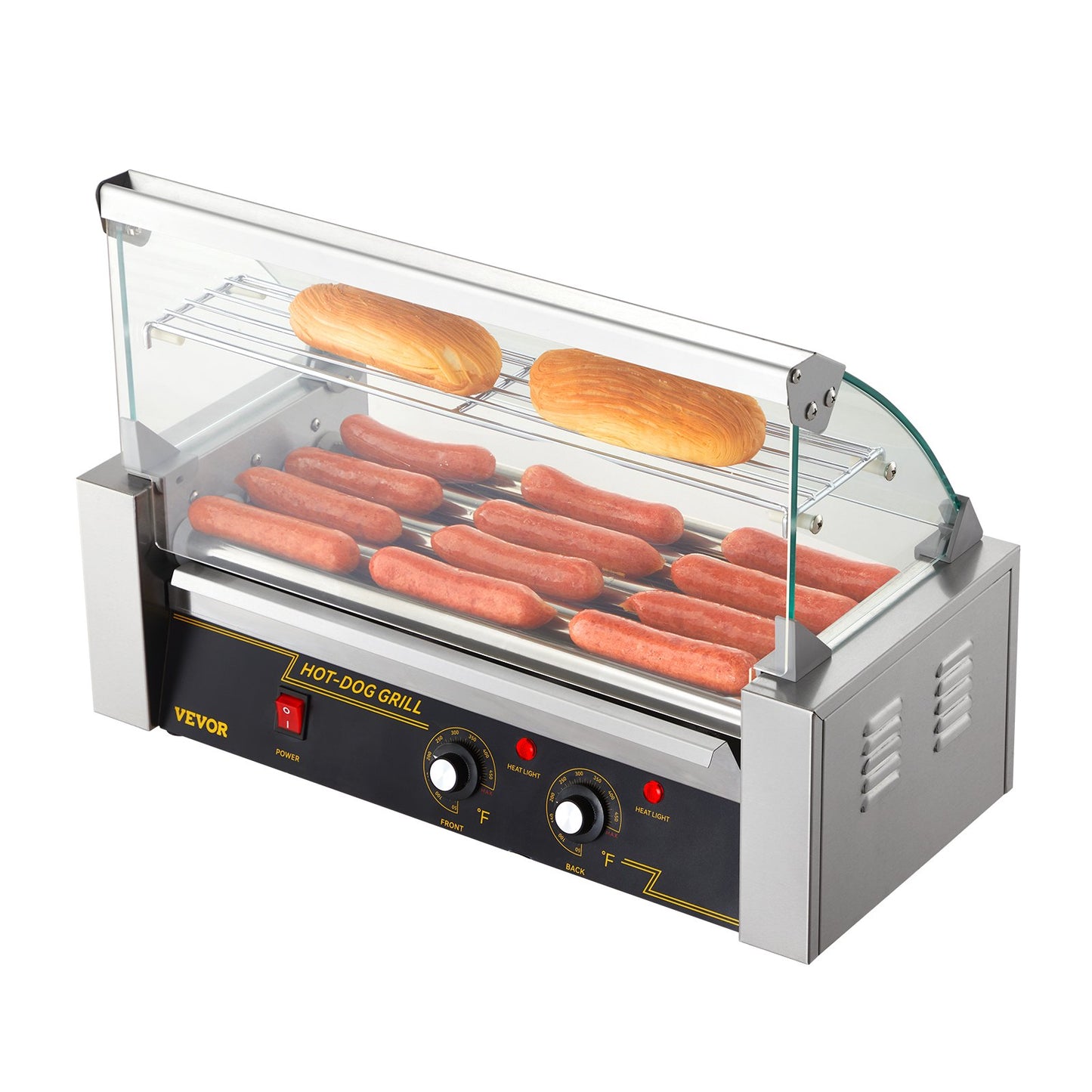 Elektrischer 12 Hot Dog 5 Roller Grill Herd Backsplash &amp; Regal 1000W