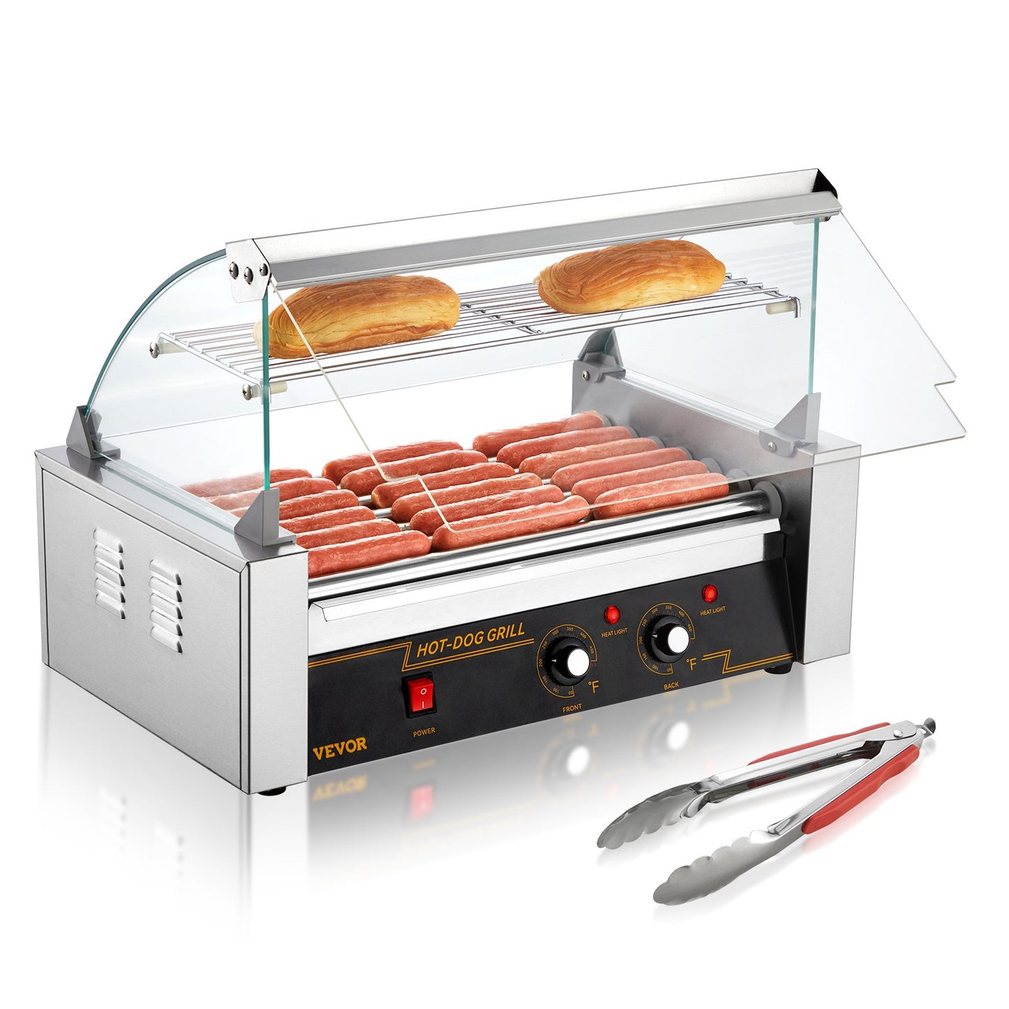 Elektrischer 18 Hot Dog 7 Roller Grill Herd Backsplash &amp; Regal 1,4 kW
