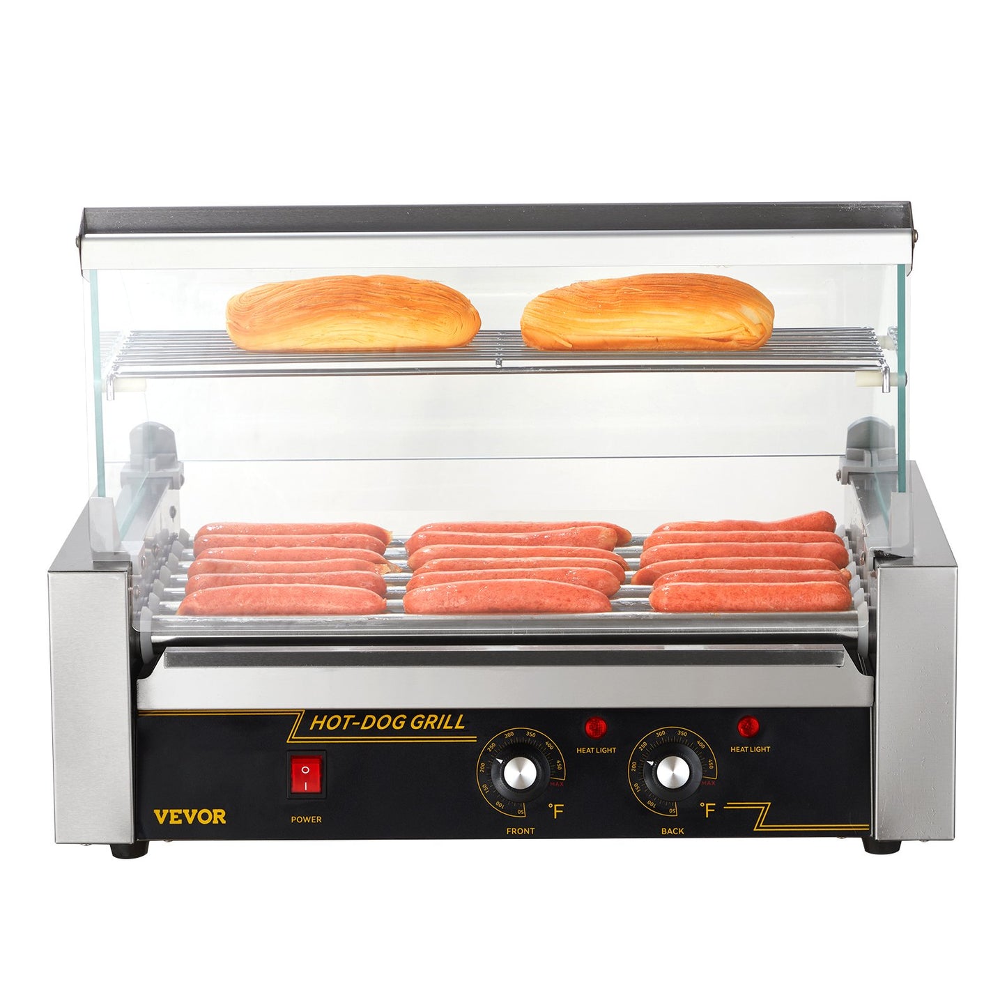 Elektrischer 18 Hot Dog 7 Roller Grill Herd Backsplash &amp; Regal 1,4 kW