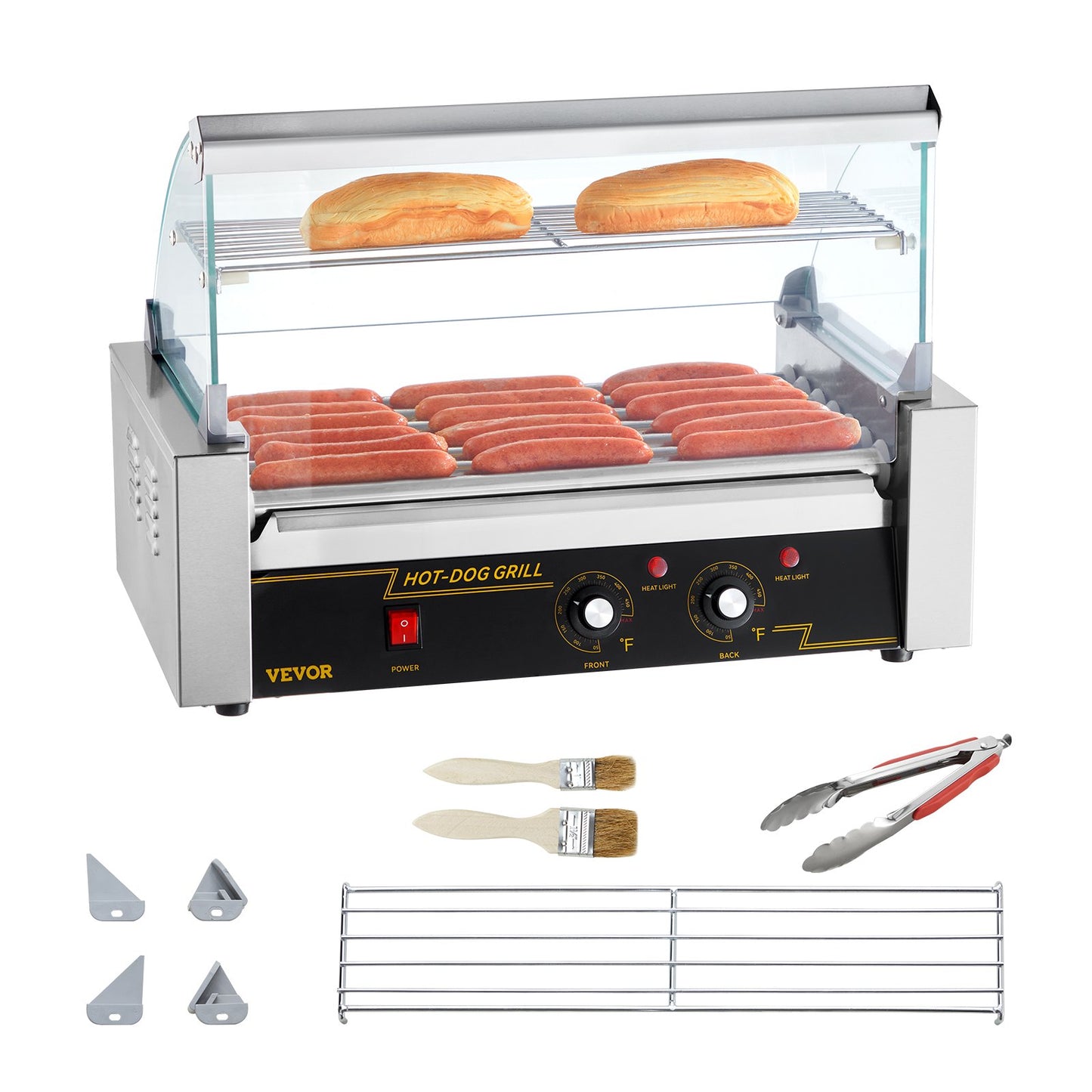 Elektrischer 18 Hot Dog 7 Roller Grill Herd Backsplash &amp; Regal 1,4 kW